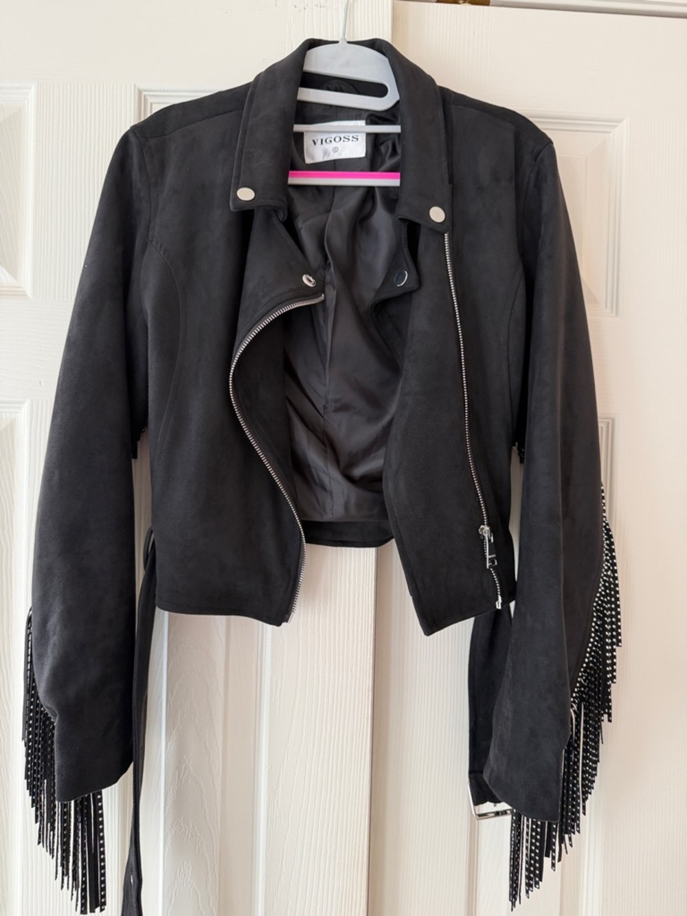 Vigoss Black Suede Fringe Moto Jacket